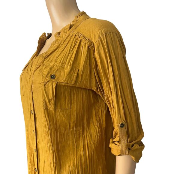 Sundance Femme Militaire Blouse Crinkle Button Down Long Sleeve Ruffle - Picture 6 of 9